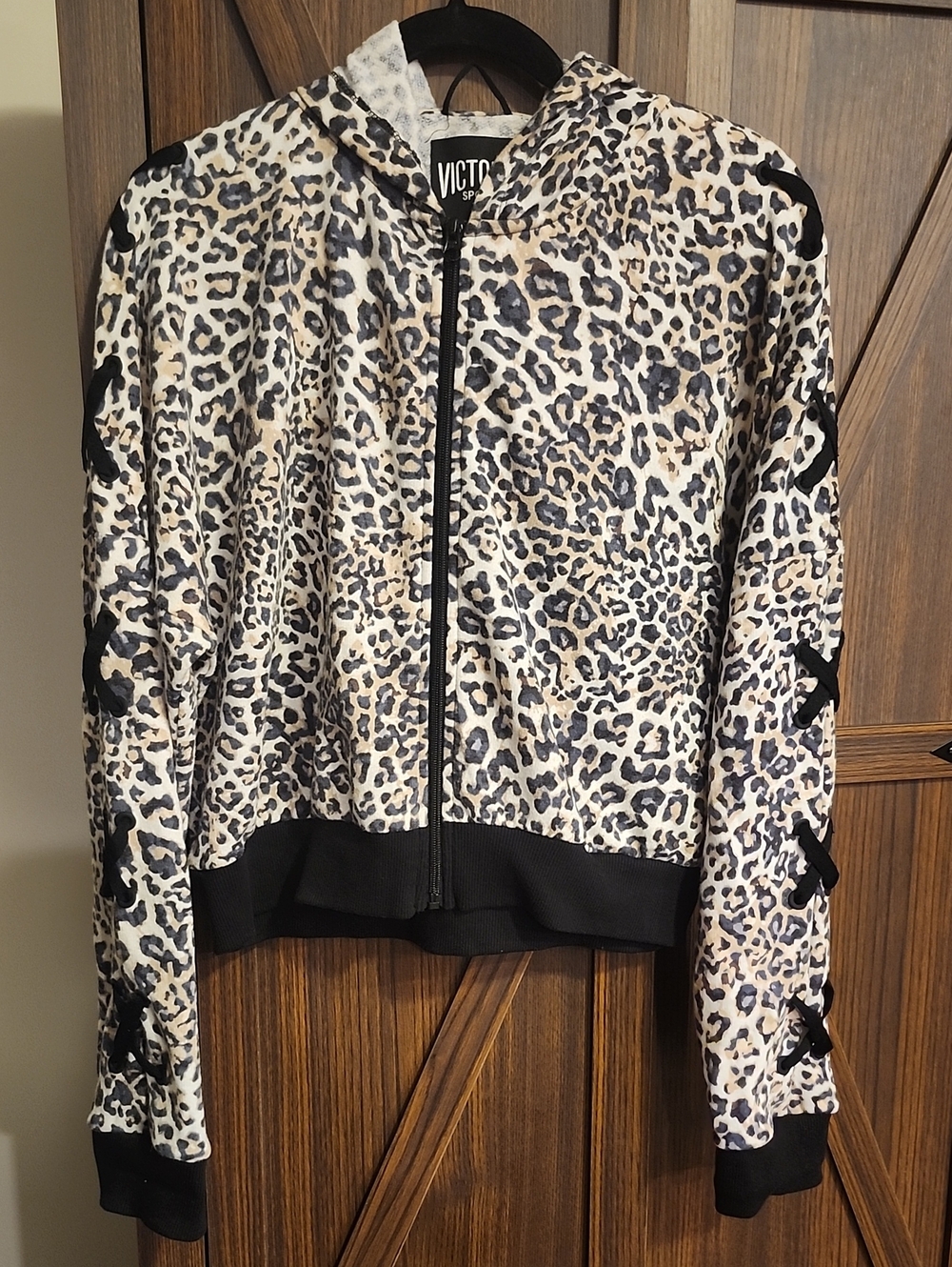 Victoria's Secret Leopard-Print Hooded Zip Jacket - Black & Cream
